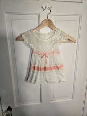1950s VINTAGE Celeste White Mini Dress with Peach Accents 3T